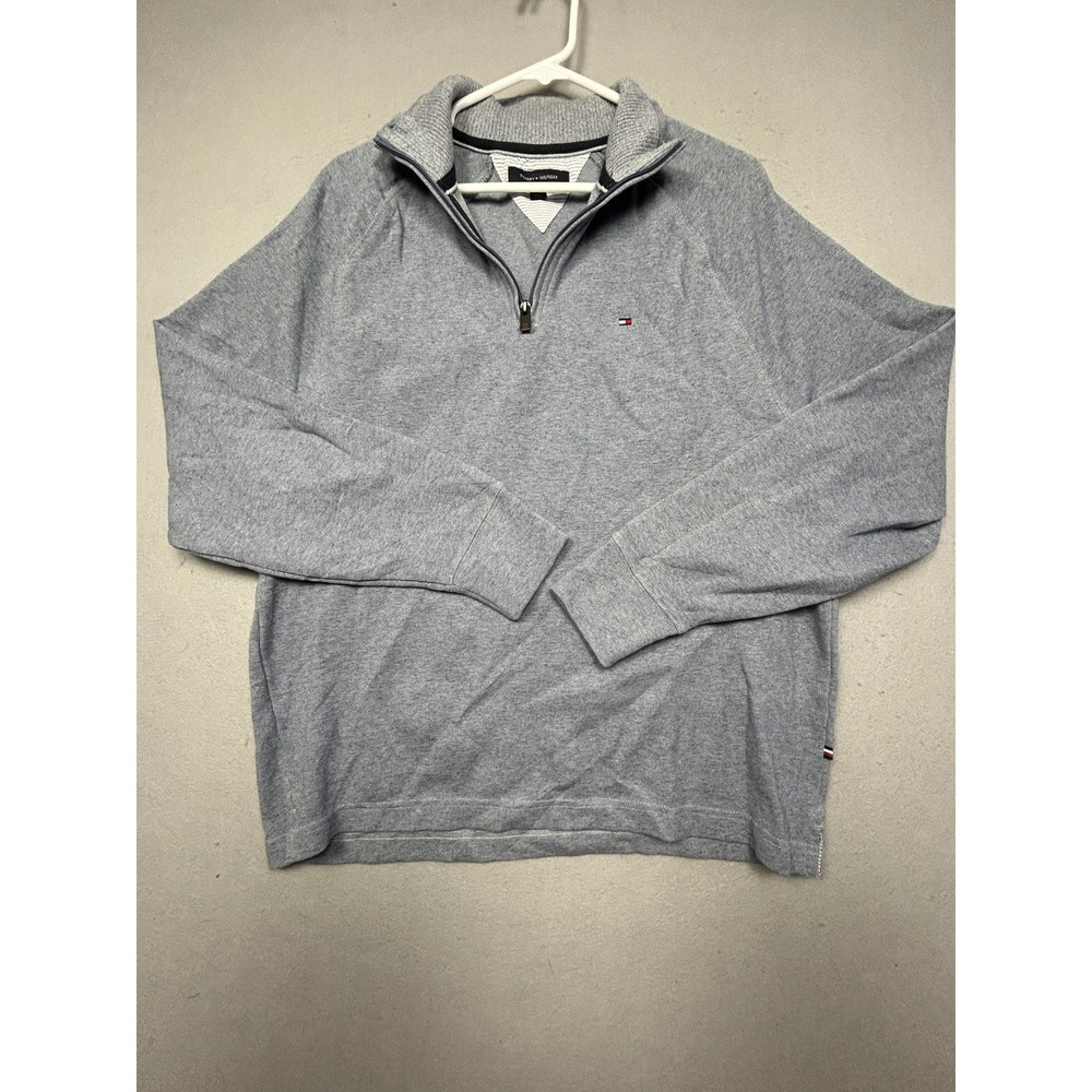 Tommy Hilfiger Quarter Zip Pullover Cotton Polyester Blue Large Mens